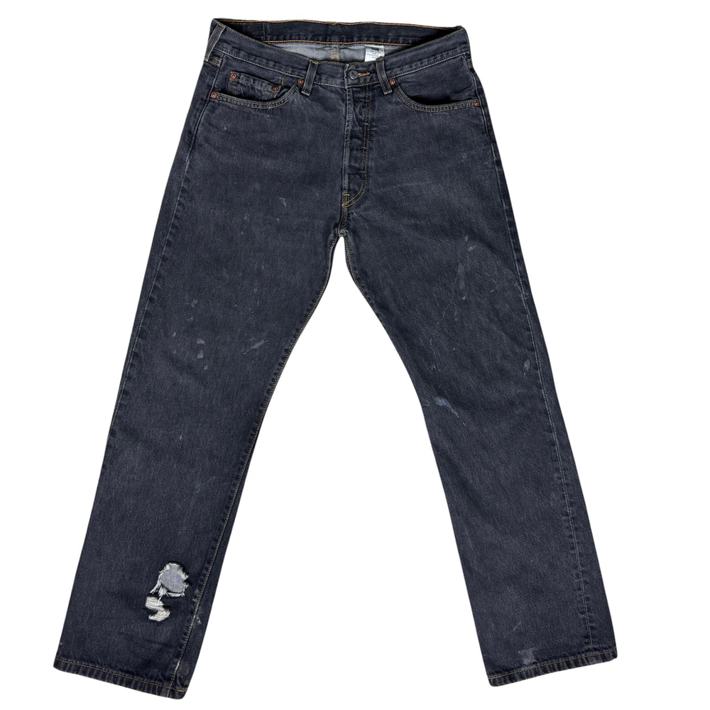 Levi's 501 XX‎ Mens Jeans 34x32 Button Fly Straight Leg Black Distressed Grunge